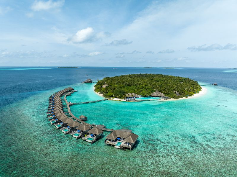 An aerial view of Dusit Thani Maldives resort