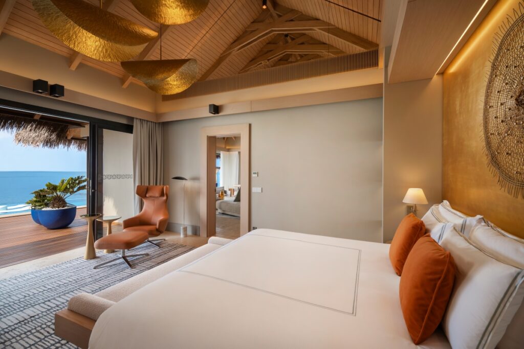 Inside the bedroom of the Ocean Pool House at Velaa Private Island