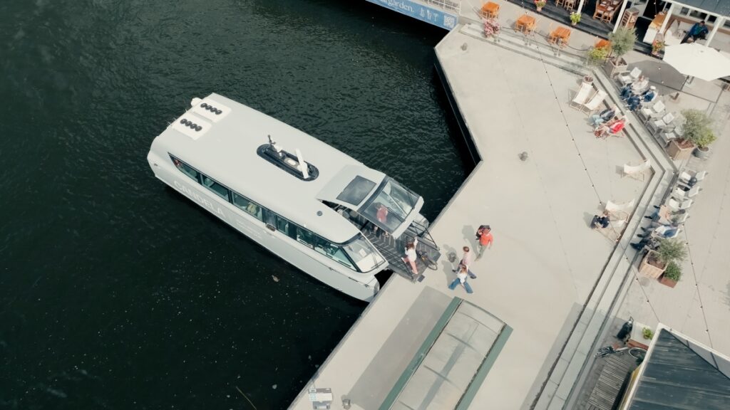 The P-12 Business electric vessel with an easy-access ramp