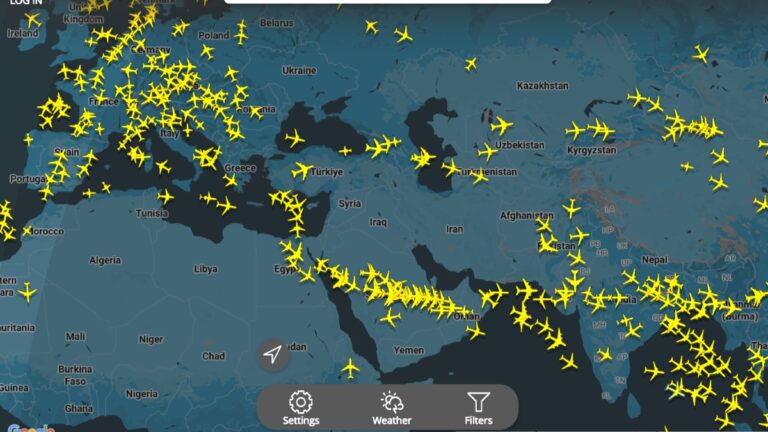 Direct flights and indirect ones avoiding Iran airspace